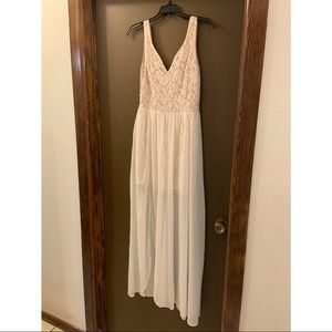 Lace dress with sheer over skirt